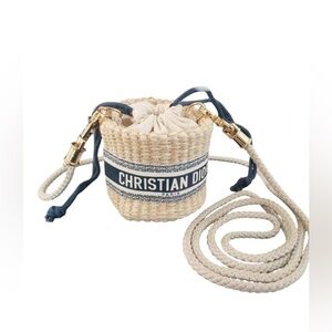DIOR NWT Micro Mini Straw Trousseau Decor Fashion Bucket Crossbody Pouch GWP